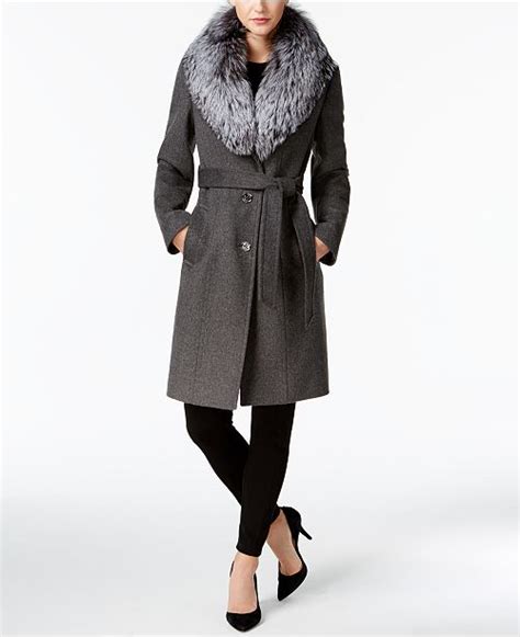 michael michael kors fox fur-trimmed wool-blend coat|michael kors peacoat.